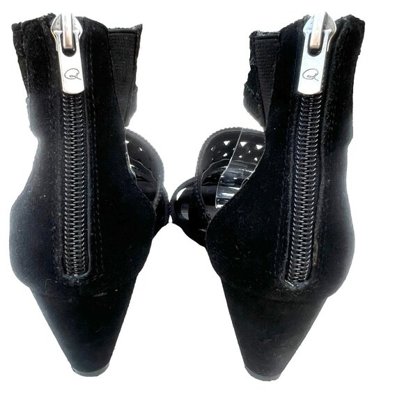 Reba Women’s Size 7 Baby Suede Open Toe Wedge Heels cut outs Leather Black - Picture 9 of 11